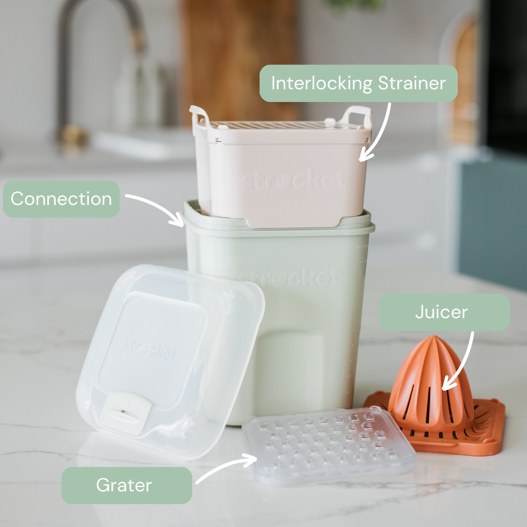 Strucket 1L Teenie Strainer Container with Juicer and Grater - Strucket Bucket Container
